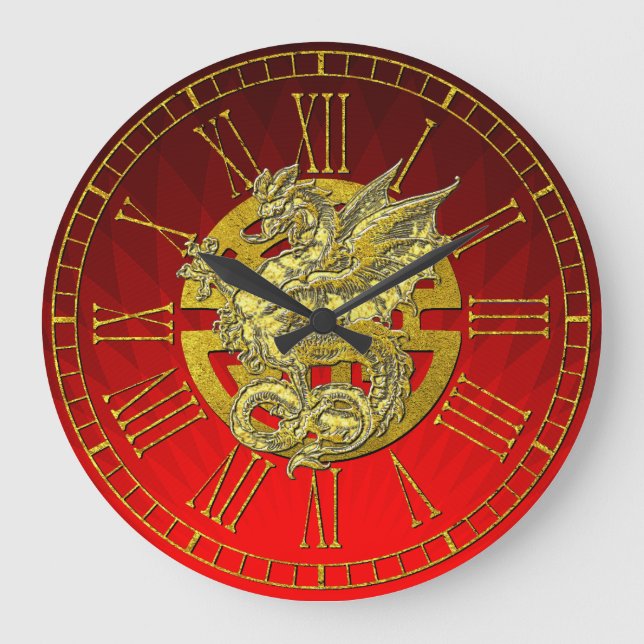 Golddrache-chinesischer Symbol-Wohlstand Große Wanduhr (Vorderseite)
