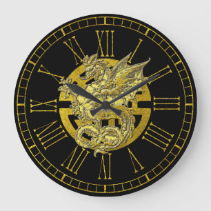 Golddrache-chinesischer Symbol-Wohlstand Große Wanduhr