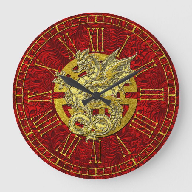 Golddrache-chinesischer Symbol-Wohlstand Große Wanduhr (Vorderseite)