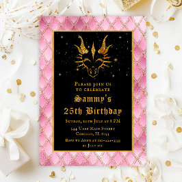 Golddrache mit rosa Scala Geburtstagsparty Einladung