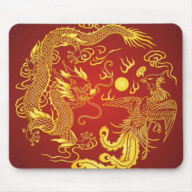 Golddragon Phoenix Chinesische Gastgeschenk Hochze Mousepad (Vorne)