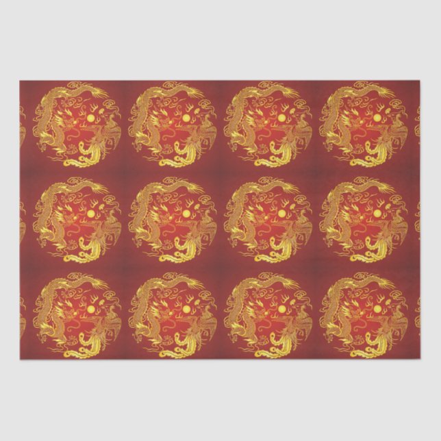 Golddragon Phoenix Chinesische Gastgeschenk Hochze Seidenpapier (Vorderseite)