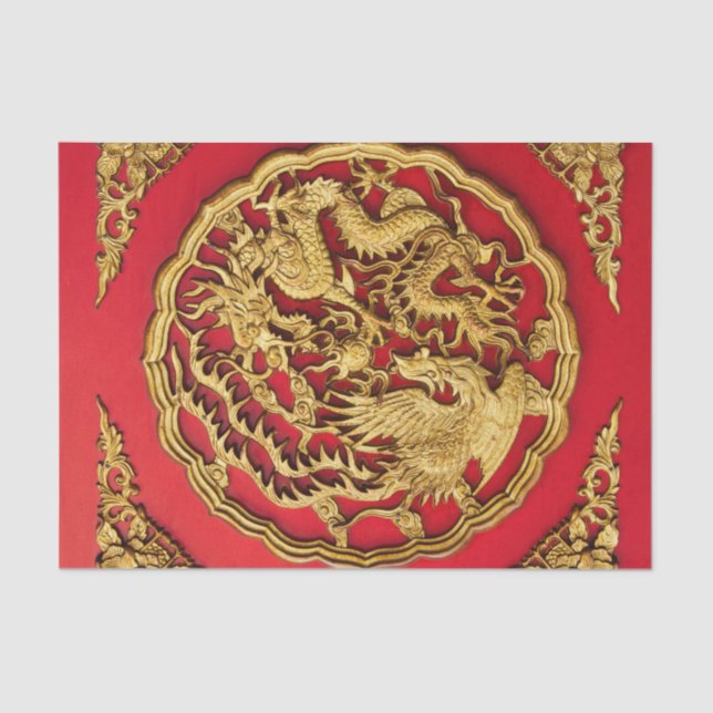 Golddragon Phoenix Chinesische Gastgeschenk Hochze Seidenpapier (Vorderseite)