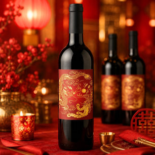 Golddragon Phoenix Chinesische Gastgeschenk Hochze Weinetikett