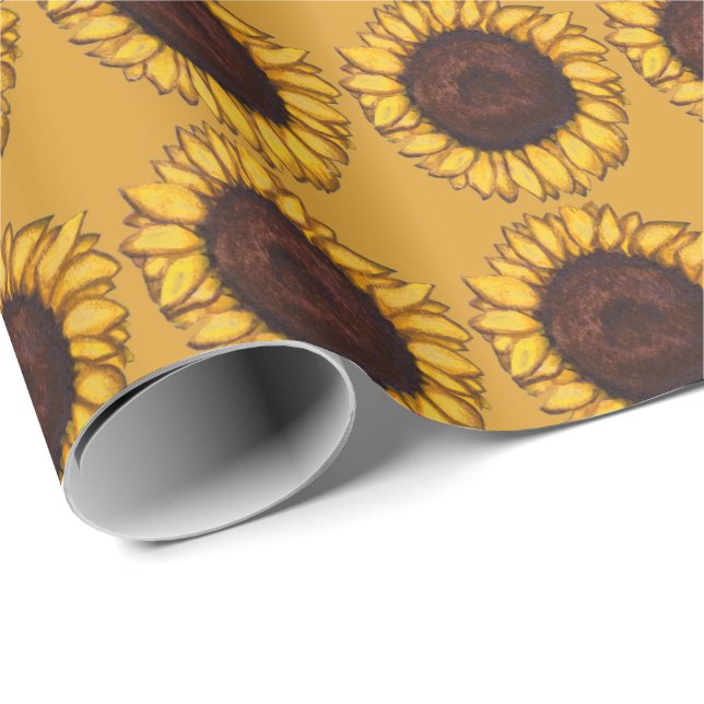 Golddruckpapier für Sonnenblumen Gelbe Blume Geschenkpapier (Rolleneckpunkt)