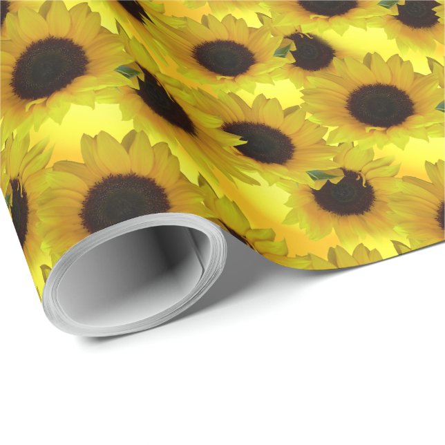 Golddruckpapier für Sonnenblumen Gelbe Blume Geschenkpapier (Rolleneckpunkt)