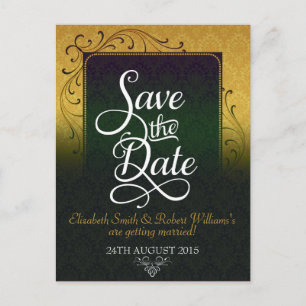 Golde Green Damast Eleganz Save-the-Date Postkarte
