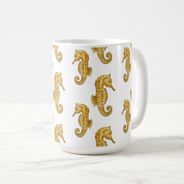 GOLDE SEEPFERDCHEN-TASSE KAFFEETASSE (VorderseiteRechts)