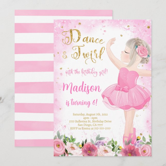 Golded Ballerina Einladung (Vorne/Hinten)