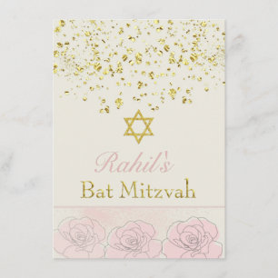 Goldeffekt Konfetti, rosa Rosa Bat MItzvah Einladu Einladung