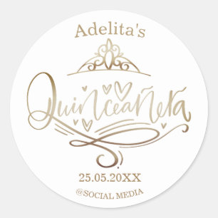 Goldeffekt von Quinceañera, 15. Geburtstag Runder Aufkleber