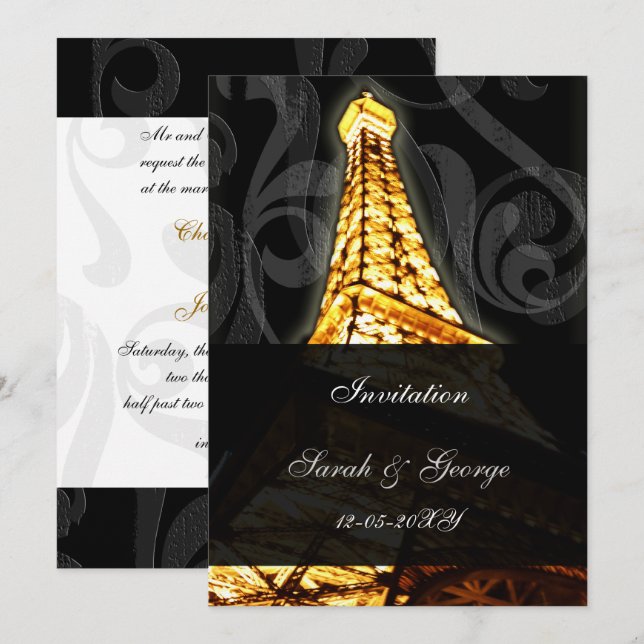 Goldeiffelturm Pariser Hochzeitseinladung Einladung (Vorne/Hinten)