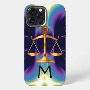GOLDEINE WAAGEN DES GESETZES MIT EDELSTEIN-MONOGRA iPhone 13 PRO MAX HÜLLE