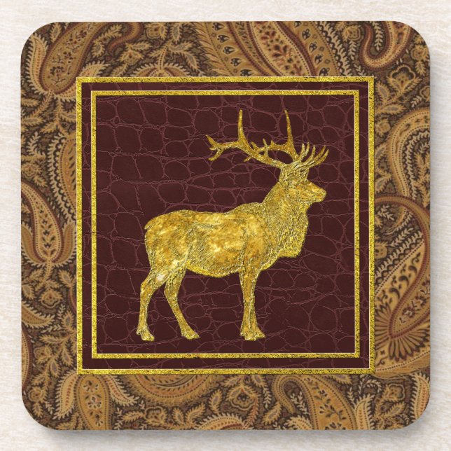 Goldelche Paisley und lederne Muster Untersetzer (Vorderseite)