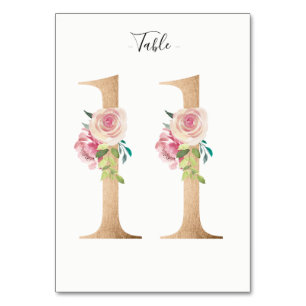 Golden 11 Floral Tischnummer Card