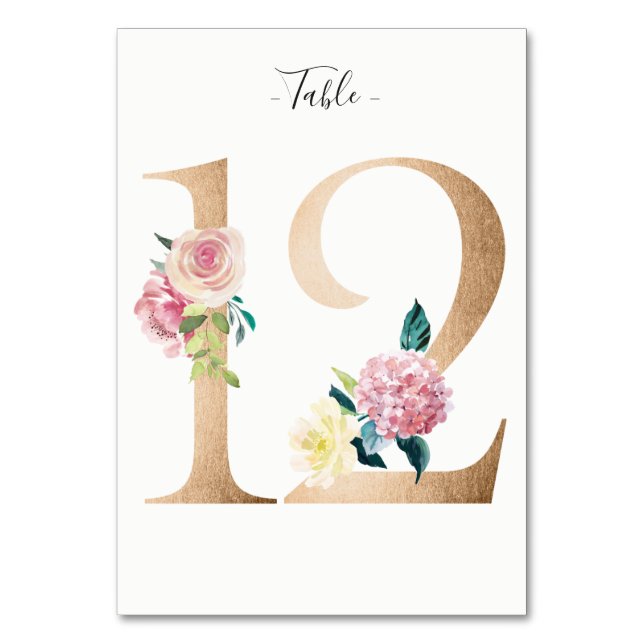 Golden 12 Floral Tischnummer Card (Vorderseite)