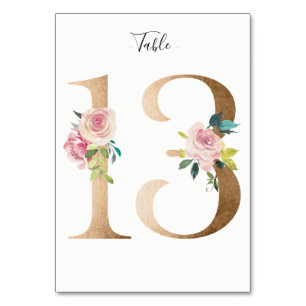 Golden 13 Floral Tischnummer Card