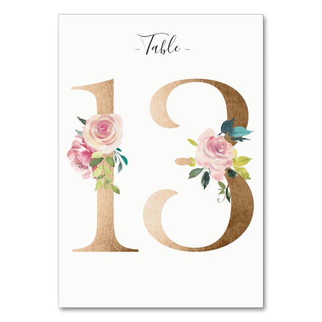 Golden 13 Floral Tischnummer Card (Vorderseite)