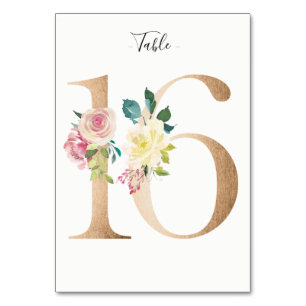 Golden 16 Floral Tischnummer Card