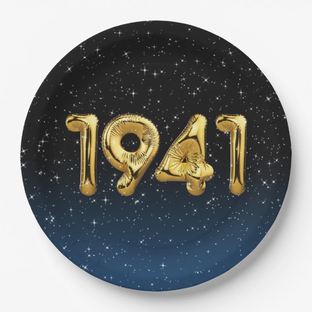 Golden 1941 Birth Year Balloons with Stars Pappteller (Vorderseite)