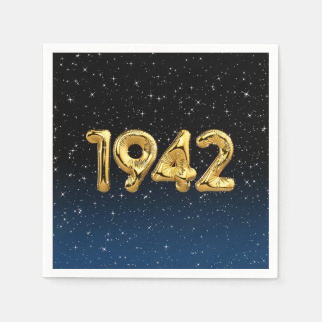 Golden 1942 Birth Year Balloons mit Stars Napkins Serviette (Vorderseite)