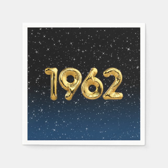 Golden 1962 Birth Year Balloons mit Stars Napkins Serviette (Vorderseite)