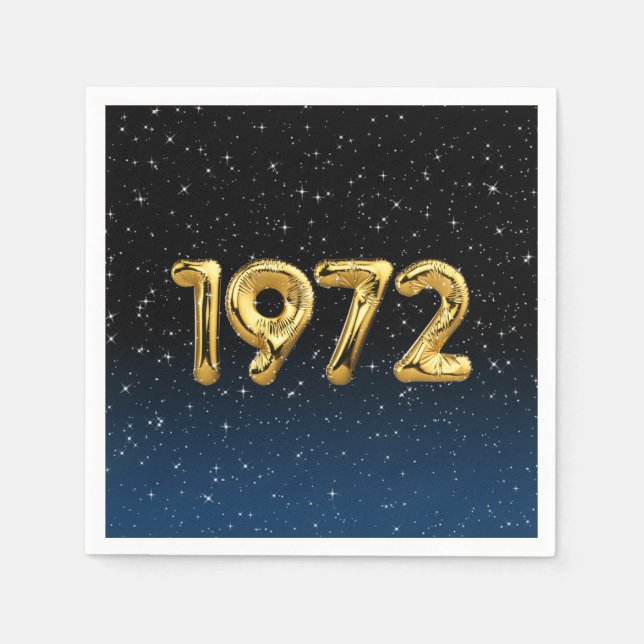 Golden 1972 Birth Year Balloons mit Stars Napkins Serviette (Vorderseite)