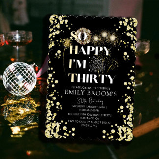Golden 30. Geburtstag Funkelnd Black Elegant Einladung