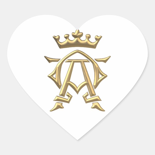 Golden "3-D" Alpha and Omega w/Crown Symbol Herz-Aufkleber (Vorderseite)