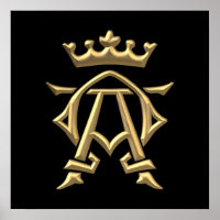 Golden "3-D" Alpha and Omega w/Crown Symbol