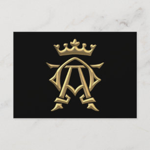 Golden "3-D" Alpha and Omega w/Crown Symbol RSVP Karte