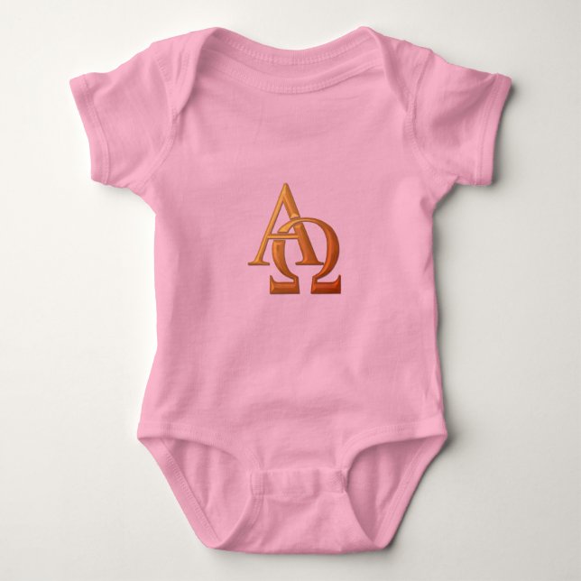 Golden "3-D" Alpha und Omega Symbol Baby Strampler (Vorderseite)