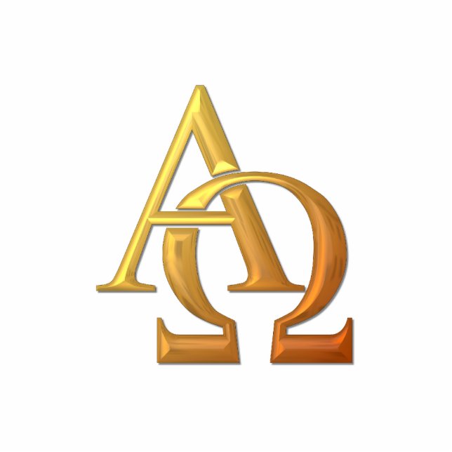 Golden "3-D" Alpha und Omega Symbol Freistehende Fotoskulptur (Vorne)