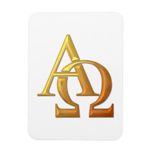Golden "3-D" Alpha und Omega Symbol Magnet