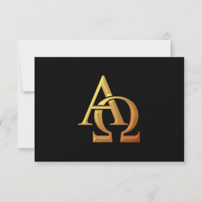 Golden "3-D" Alpha und Omega Symbol RSVP Karte (Vorderseite)