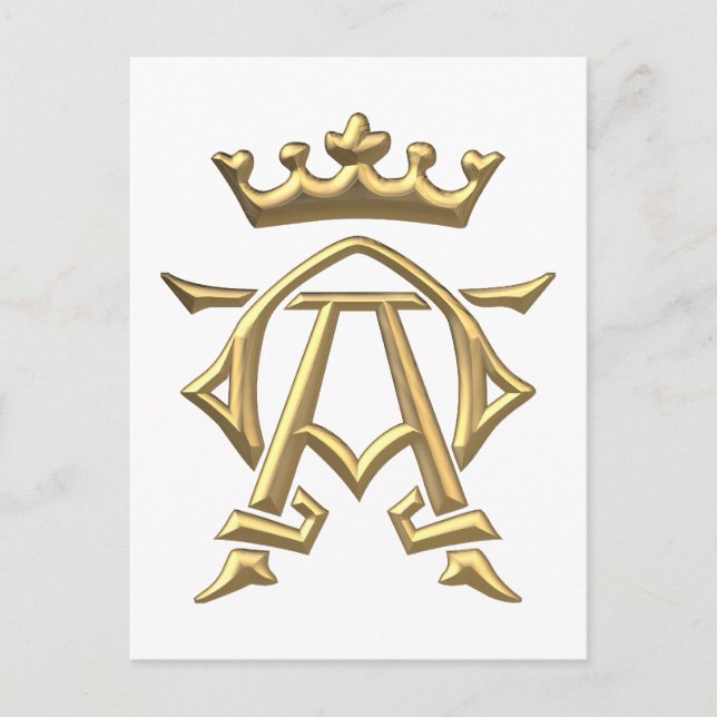 Golden "3-D" Alpha und Omega w/Crown Symbol Postkarte (Vorderseite)