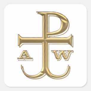 Golden "3-D" Chi-Rho mit Anchor Quadratischer Aufkleber