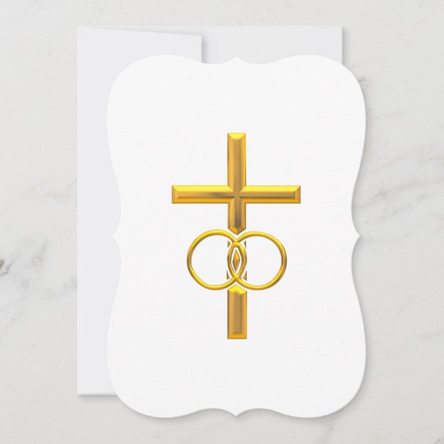 Golden 3-D Cross mit Hochzeitsrennen Einladung (Vorderseite)