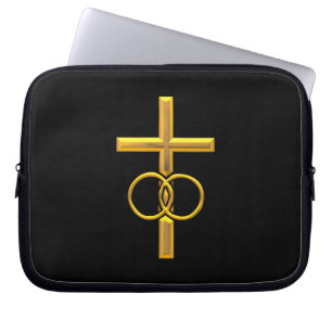 Golden 3-D Cross mit Hochzeitsrennen Laptopschutzhülle