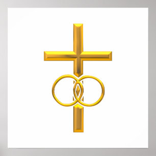 Golden 3-D Cross mit Hochzeitsrennen Poster