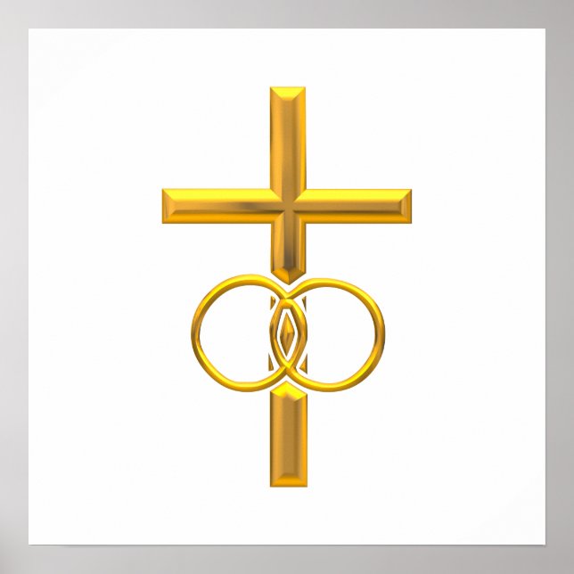 Golden 3-D Cross mit Hochzeitsrennen Poster (Vorne)