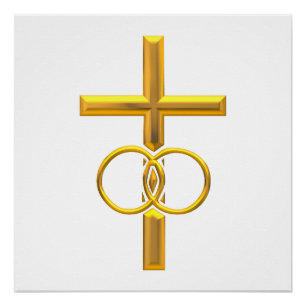 Golden 3-D Cross mit Hochzeitsrennen Poster