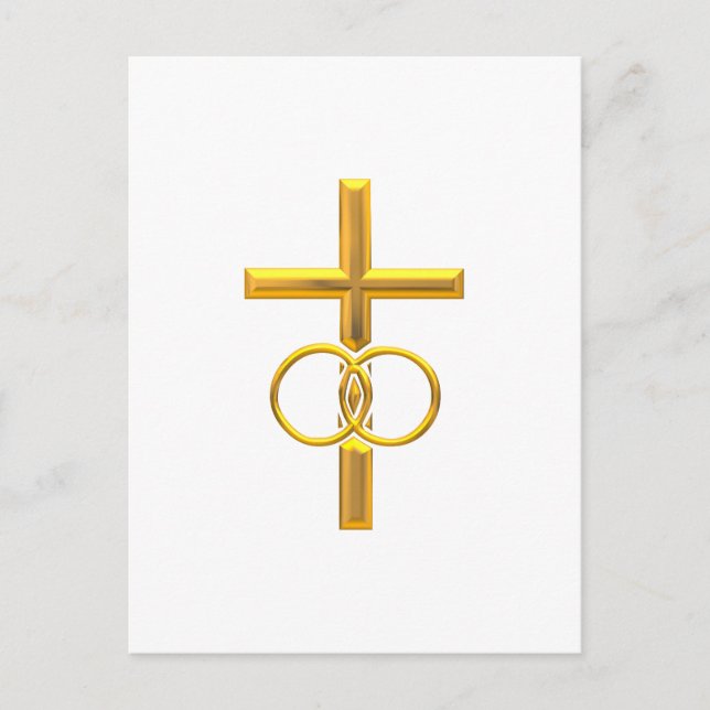 Golden 3-D Cross mit Hochzeitsrennen Postkarte (Vorderseite)