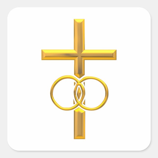 Golden 3-D Cross mit Hochzeitsrennen Quadratischer Aufkleber (Vorderseite)