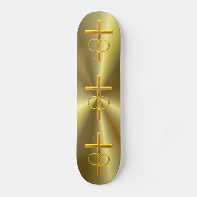 Golden 3-D Cross mit Hochzeitsrennen Skateboard (Vorderseite)