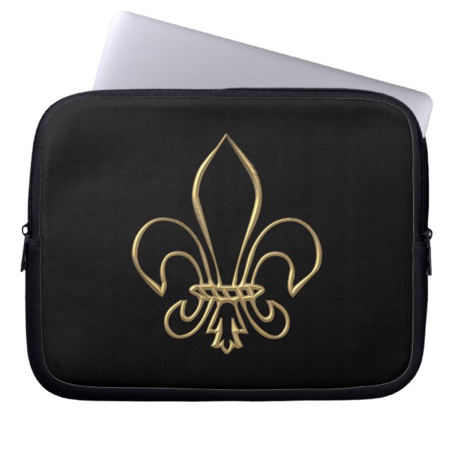 Golden "3-D" Fleur-de-lis Laptopschutzhülle (Vorderseite)