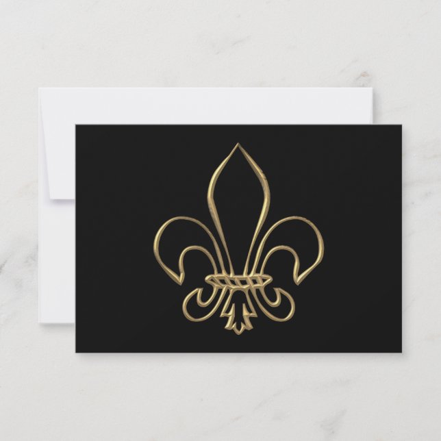Golden "3-D" Fleur-de-lis RSVP Karte (Vorderseite)
