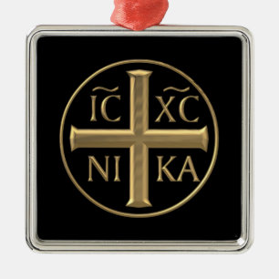 Golden "3-D" Jesus Christus: Conquers Silbernes Ornament