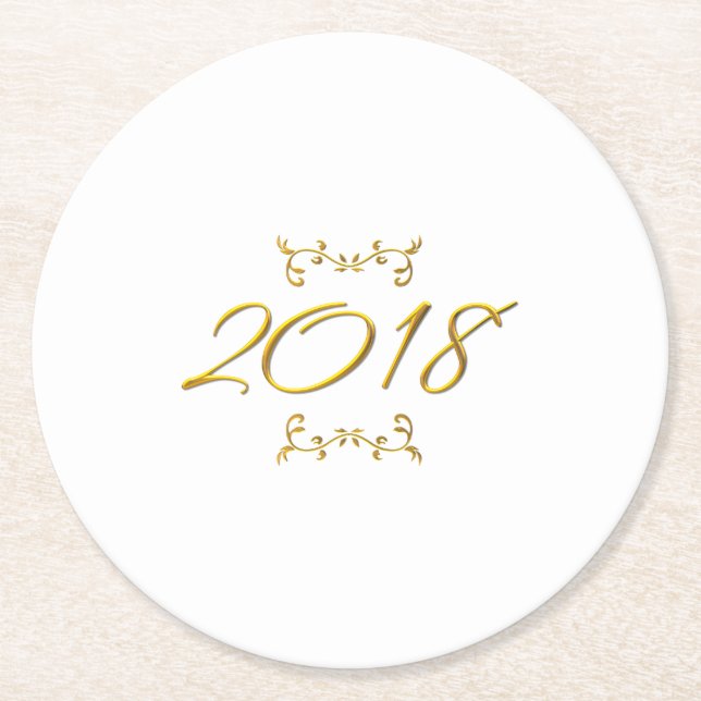 Golden 3-D Look 2018 Runder Pappuntersetzer (Vorderseite)