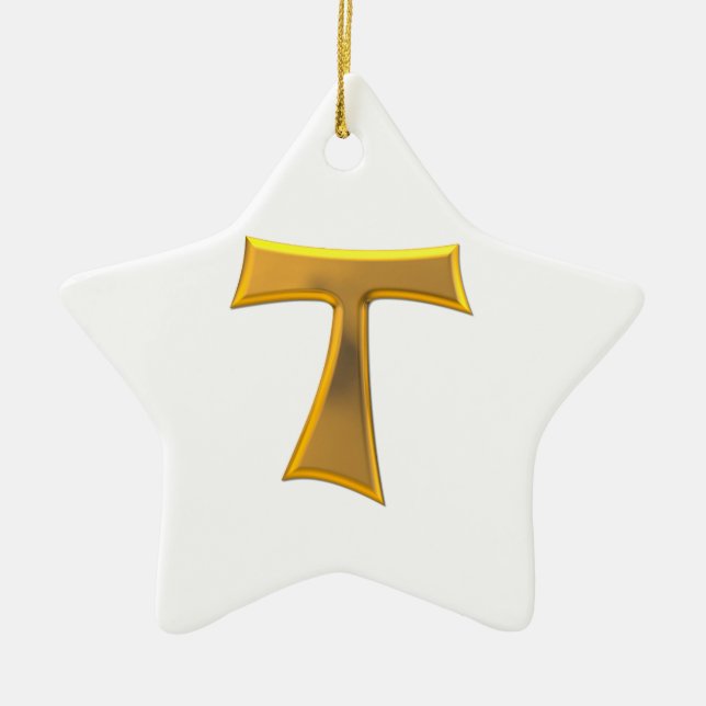 Golden 3-D Look Franciscan Tau Cross Keramik Ornament (Vorne)